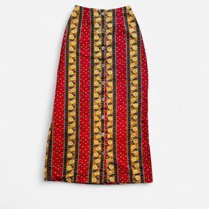 Red, Yellow, and Blue Striped Floral Button Down Maxi Skirt (Size XS)